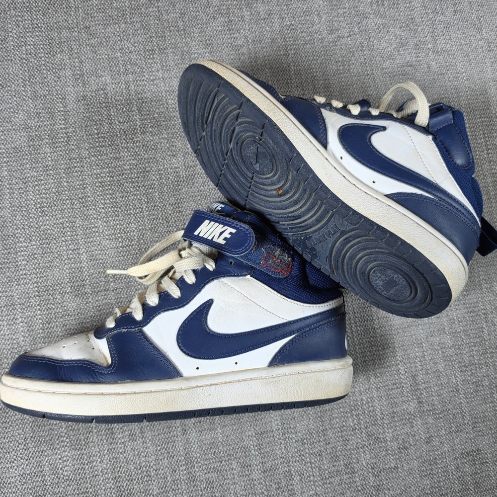 Nike Court Borough Mid 2 Kids 4Y White Navy Blue CD7782-107 High Top Sneakers